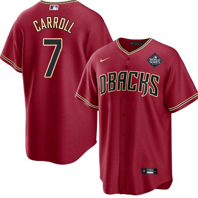 Men%27s Arizona Diamondbacks #7 Corbin Carroll Red 2023 World Series Cool Base Stitched Jersey Dzhi